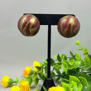 Vintage Y2K Zebra Stripe Dome Gold and Red Women's Earrings